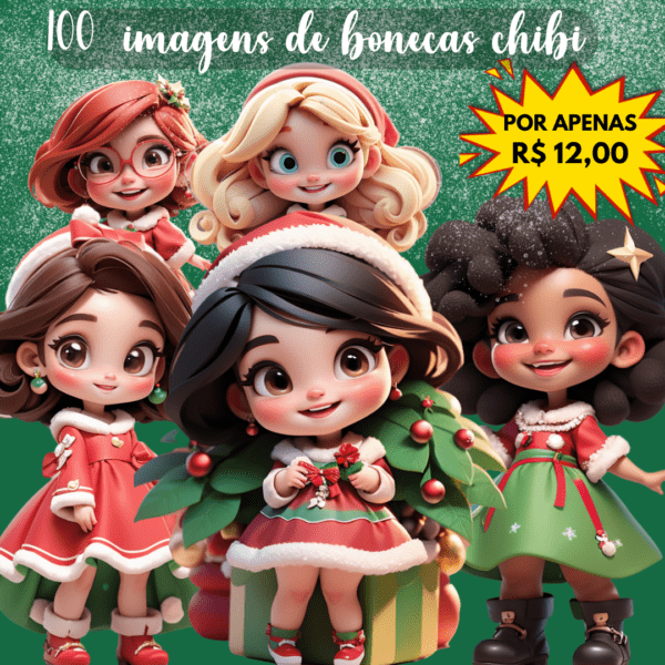 Pacote Digital Bonecas Chibi de Natal - Image 2