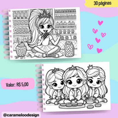 Livro de Colorir Princesas no Mundo dos Doces (Arquivo Digital) - Image 3