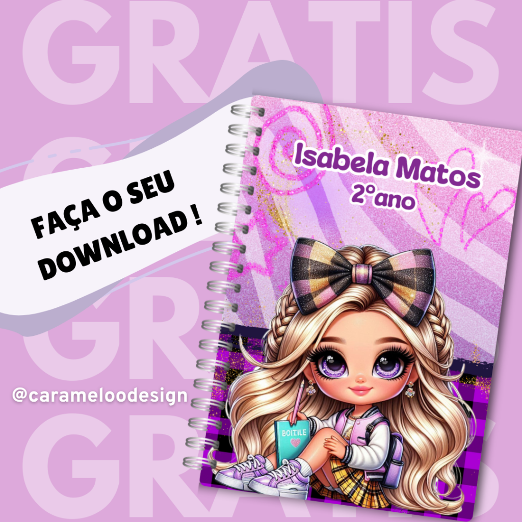 Capas para Caderno de Meninas (Arquivo Gratuito) – Caramelo Design