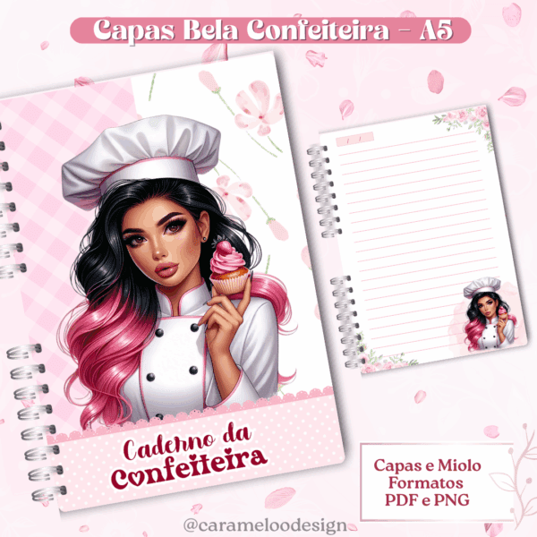 Capas Caderno A5 Kit Bela Confeiteira - Imagem 2