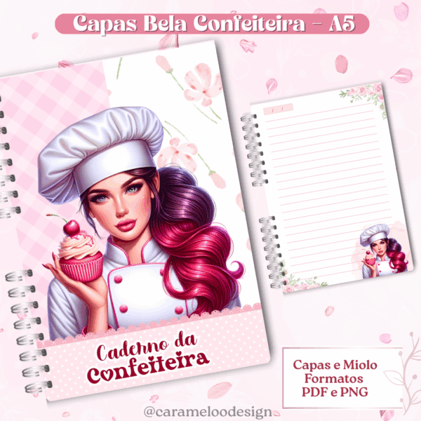 Capas Caderno A5 Kit Bela Confeiteira - Imagem 3