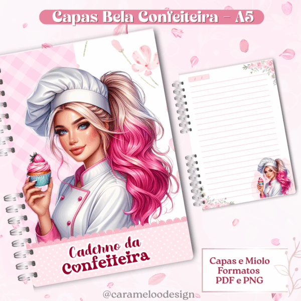 Capas Caderno A5 Kit Bela Confeiteira - Imagem 5